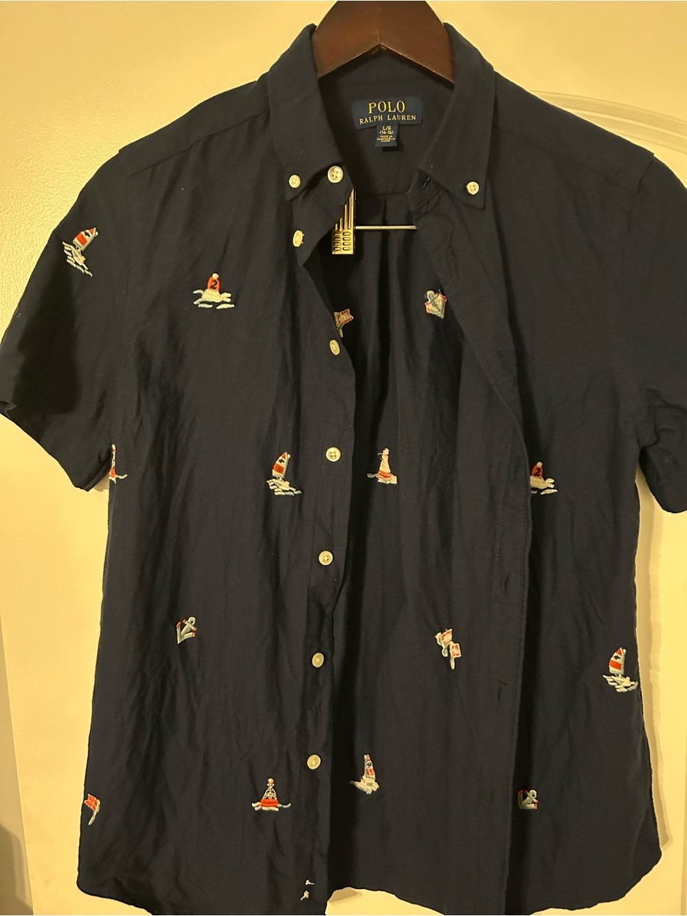 Polo by Ralph Lauren Navy Short-Sleeve Button-Down with Nautical Embroidery